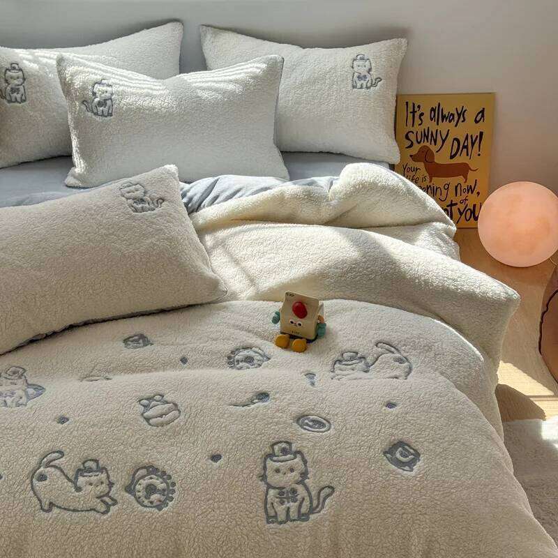 Customizable Milk Four-piece Set Autumn Winter Maternal and Infant Grade Double-sided Fleece Sheet Quilt Cover W260302