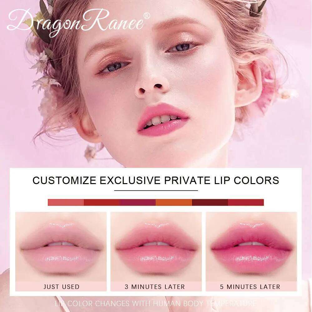 Dragon Ranee Colorful changing Thermochromic Pink Three-Diamond Crystal Lipstick Waterproof Long-Lasting Moisturising H260302