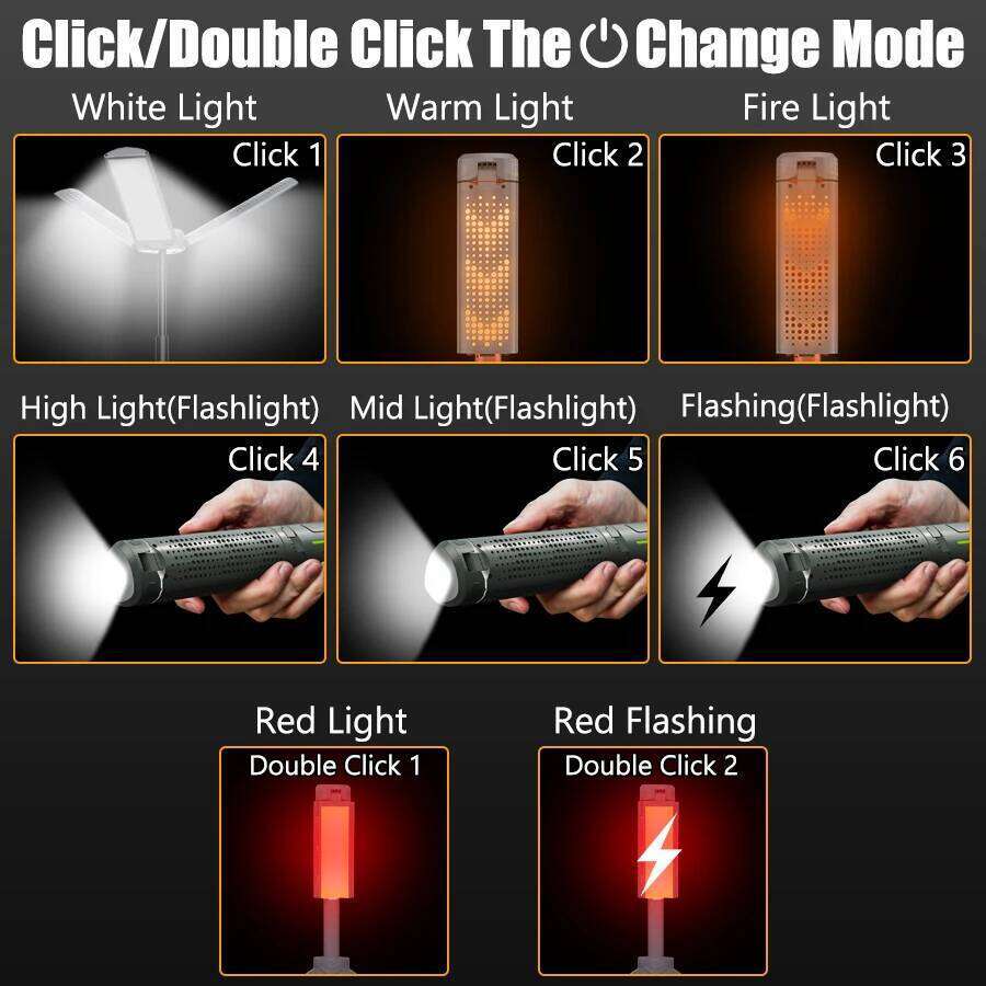 8000mAh Telescopic Camping Lamp, USB Rechargeable Flash Light, Waterproof with 8 Dimmable Modes for Outdoor Hiking Emergency Survival S260302