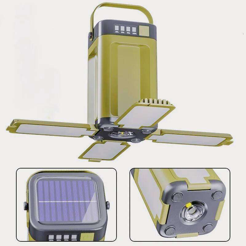 2025New multifunctional outdoor four leaf folding with large capacity solar charging handheld camping light S260302