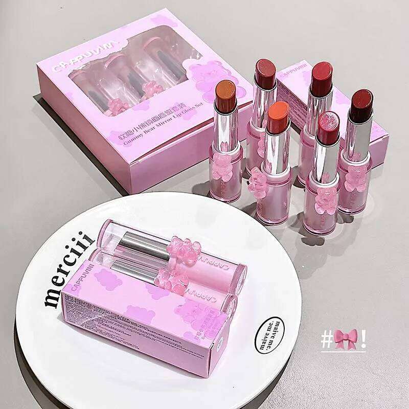 Cappvini 3-Pack Gummy Bear Mirror Lipstick Set Moisturizing Smooth Lip Gloss Easy to Apply Color-Enhancing H260302