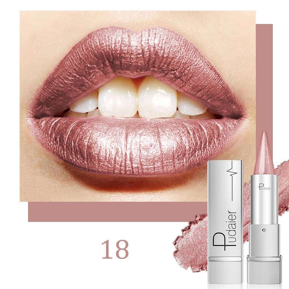 Nude pink waterproof and long-lasting metallic texture, pearlescent shimmering lipstick, suitable for all H260302