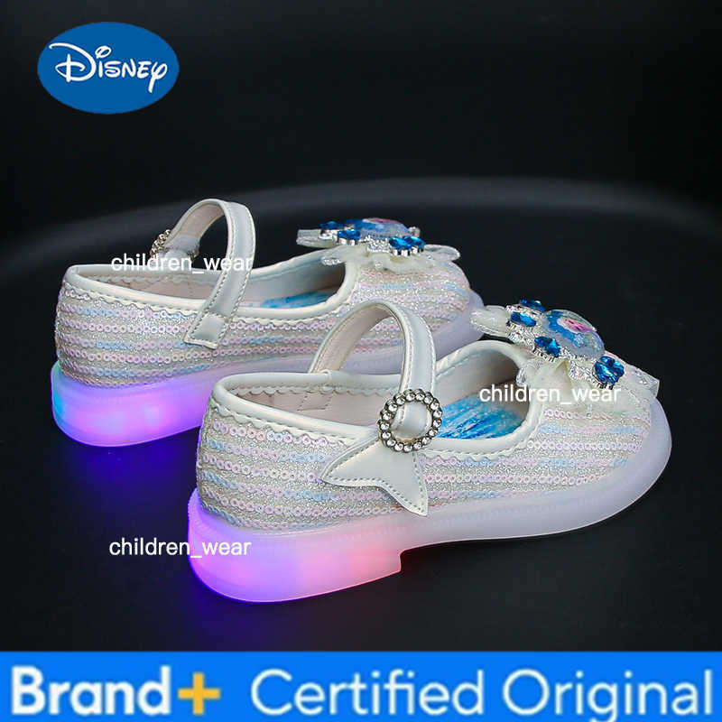 Disney Girls Shoes Frozen Elsa Princess Soft Sole Shoes Summer Childrens Crystal Pearly Shiny Girls Pink Blue Shoes H260303