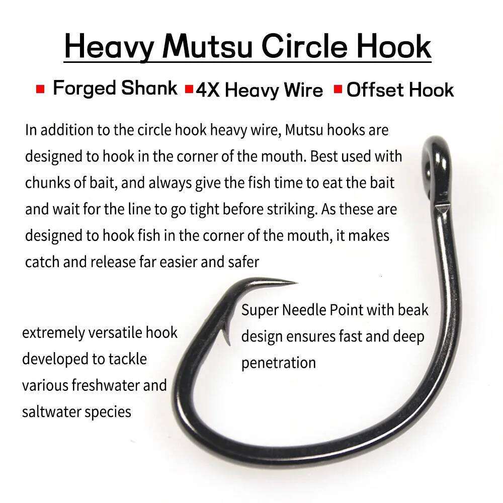 Elllv 5/0 - 16/0 4X Strong Heavy Circle Offset Saltwater Trolling Hook for Grouper Snapper Tuna Shark Deep Sea Boat Fishing Z260228