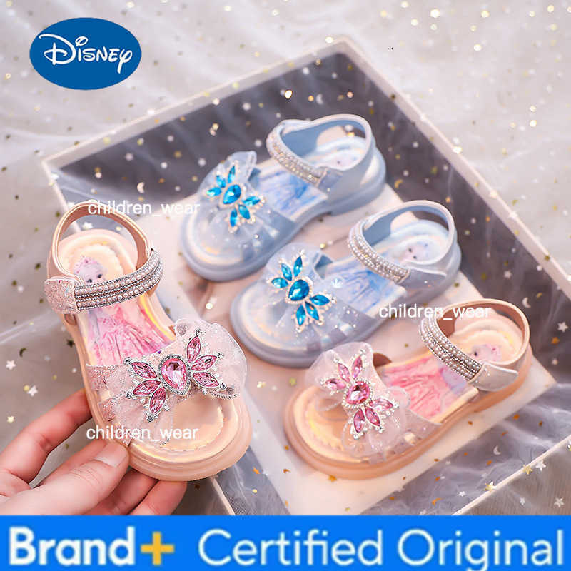 Disney KidsCasual Shoes Elsa Princess Frozen Fashion Crystal Bow Garden Sandals For Girls Anti-slip Breathable Blue Pink Size 23-33 H260303