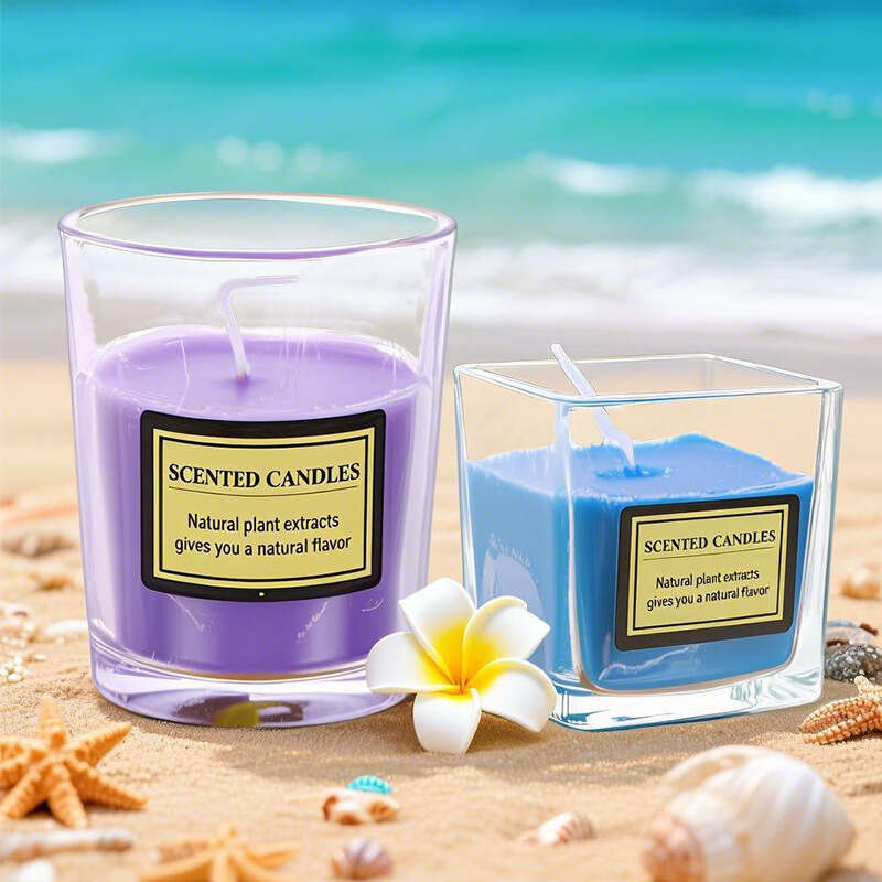 New Creative Gift Glass Handmade Plant Wax Home Fragrance Square Round Cup Aromatherapy Candle W260303