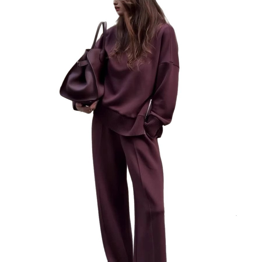 Women Oversize Slouchy Knit Co-ord Set Turtleneck Asymmetric Sweater Wide-Leg Pants 2025 Autumn Cozy Suit Daily Casual Lady Sets 251111