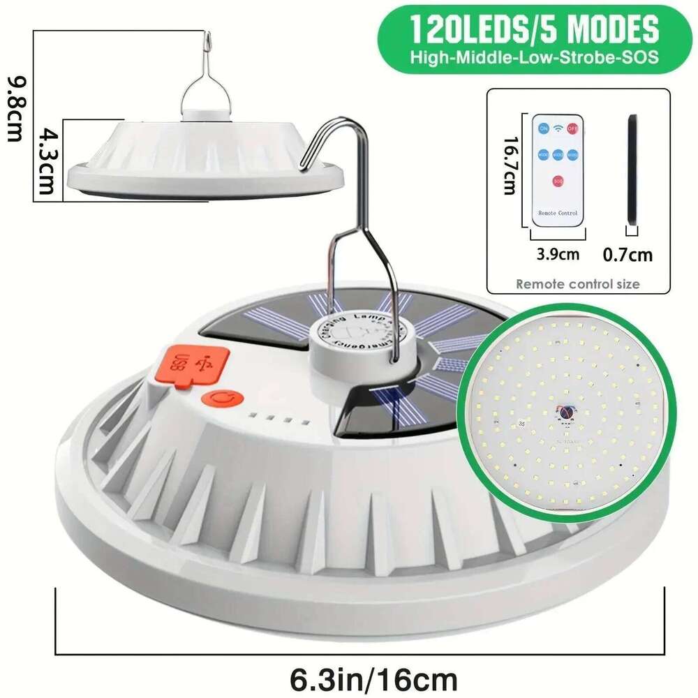 Portable Solar Lantern w/Remote Control,5 Modes,Rechargeable,Power Bank,IP68 Waterproof,Hook,Camping Fishing Emergency Indoor S260302