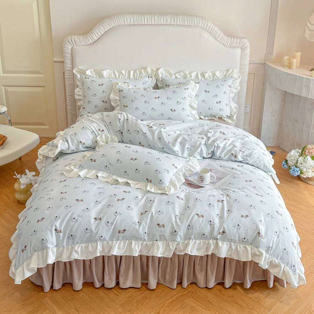 Princess Style Bedding Lace Bed Skirt Small Floral Print Soft Cotton Fabric Four Piece Set Skin Friendly Nude Sleeping Sheet W260302 W260302