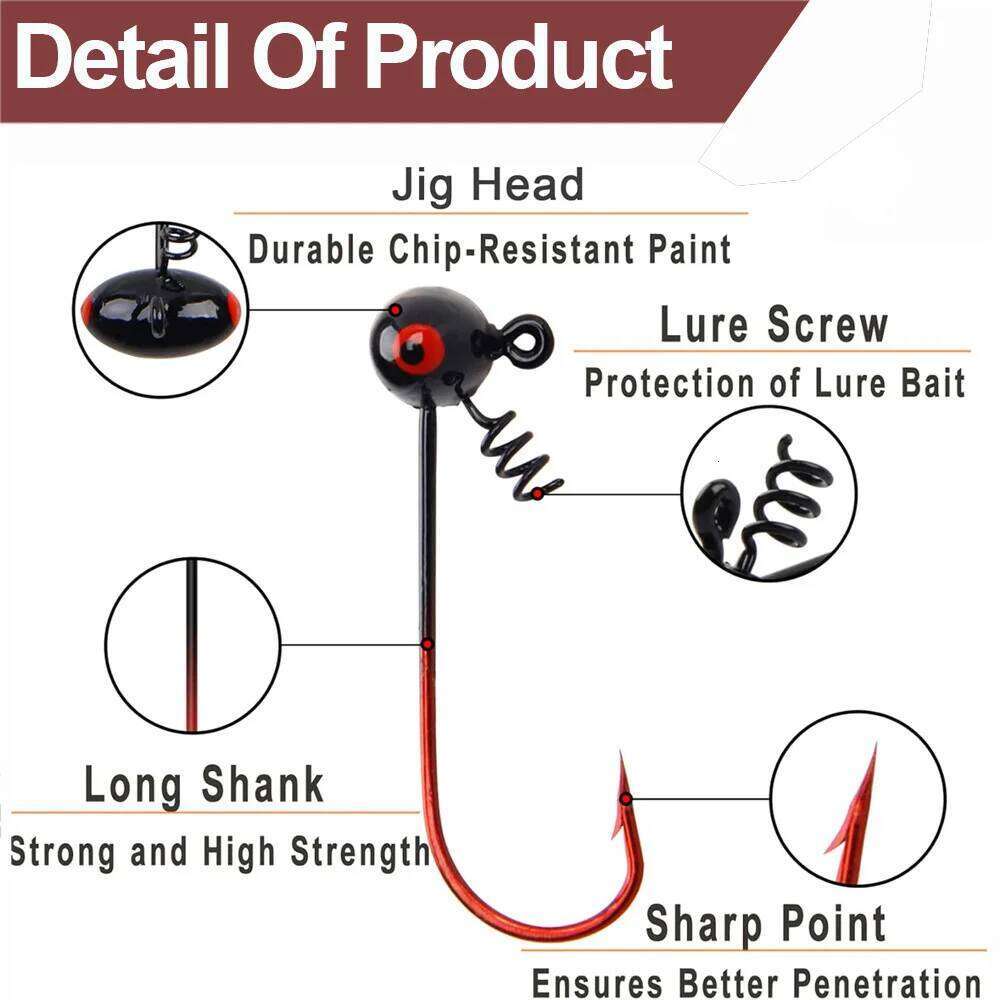 6Pcs Jig Head Shaky Football head Soft Worm Lure spring lock Weighted jig fishing Hooks for Bass Fishing 1/4 1/8 1/16oz Z260228