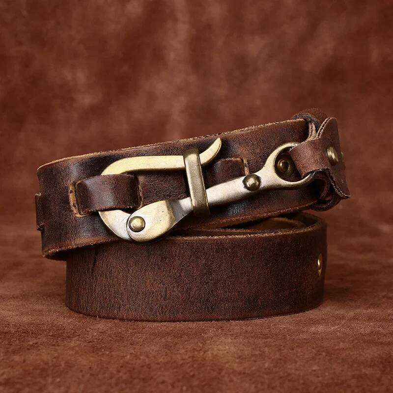 3.8cm Men Retro Knight Belt Distressed Copper Hook Lock Layer Cowhide Personalized Niche Men's Genuine Leather Belts S260228