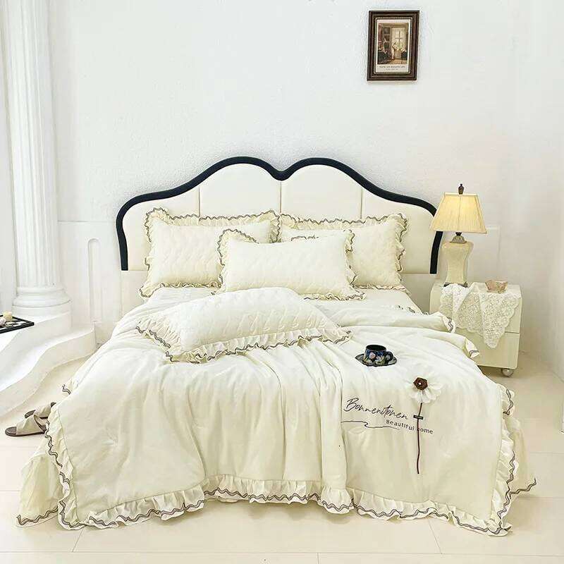 Customizable 2025 spring and summer Korean version multi-functional washed cotton quilt bed cover four-piece set W260302