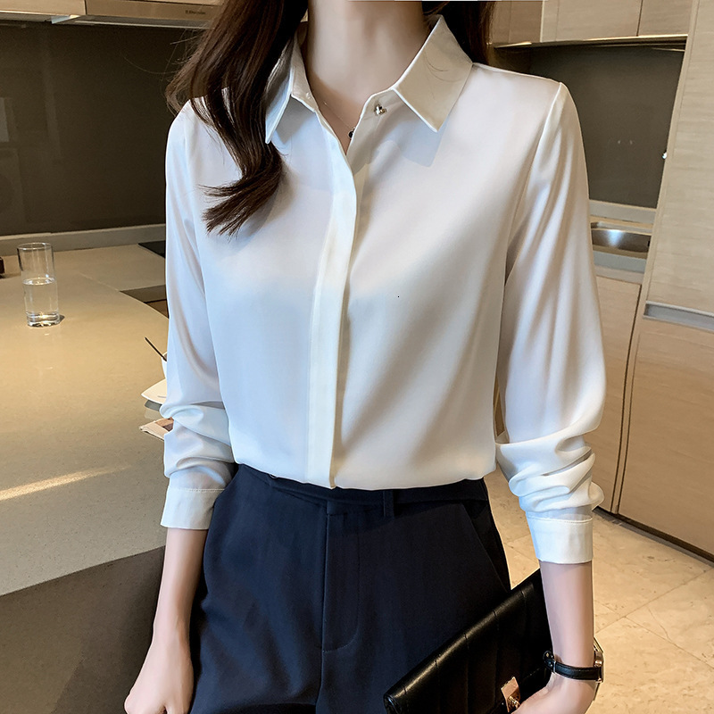 Autumn Winter White Wrinkle-resistant Shirt For Women Designer Hoodie Professional Business Teacher Certification Polo Designer Shirt Interview Satin Shirt