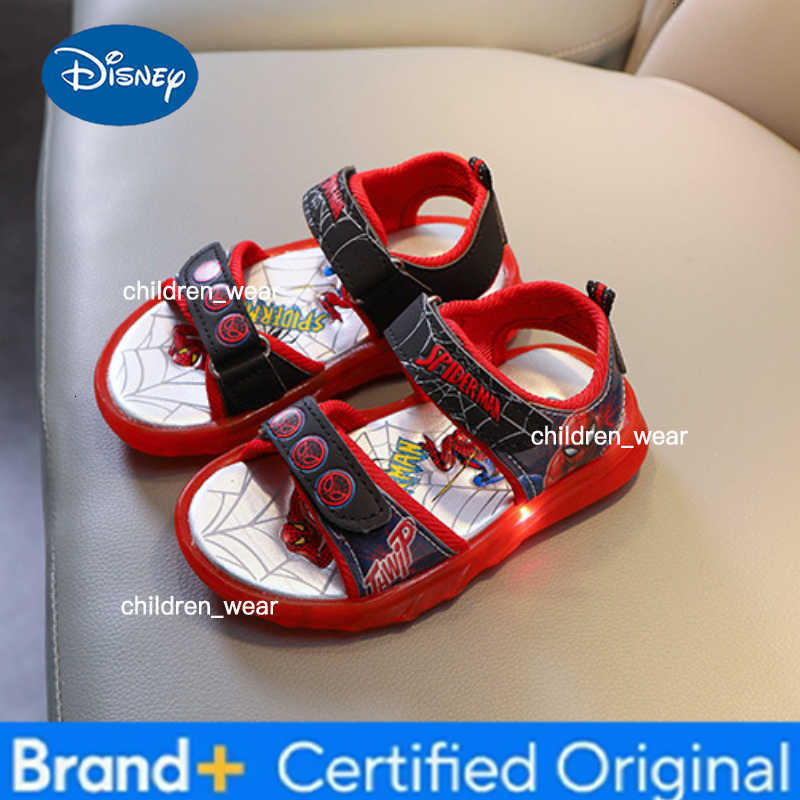 Disney Cartoon Childrens Casual Shoes LED Light Sandals Shining Summer Beach Open Peep Toe Red Black Sandals Size 21-31 H260303