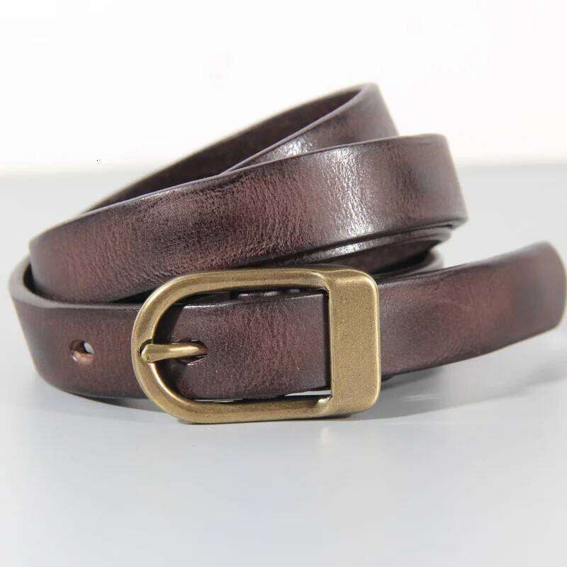Retro Narrow Women's Pure Copper Button Top Cowhide All-match Casual Jeans High Quality Luxury Women Belt S260228