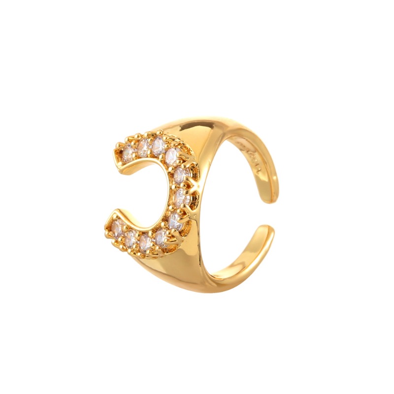 Women's Elegant U-Shaped Zircon Inlaid Ring Minimalist High-End Texture Open Adjustable Finger Ring Luxury Daily Party Banquet Premium Jewelry Gi