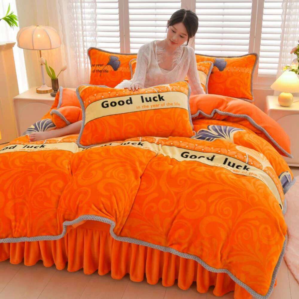 Winter Class A Milk Four-Piece Set Thickened Warm Fleece Home Anti-static Duvet Cover Bed Sheet King Queen Bedding Sets W260302 W260302