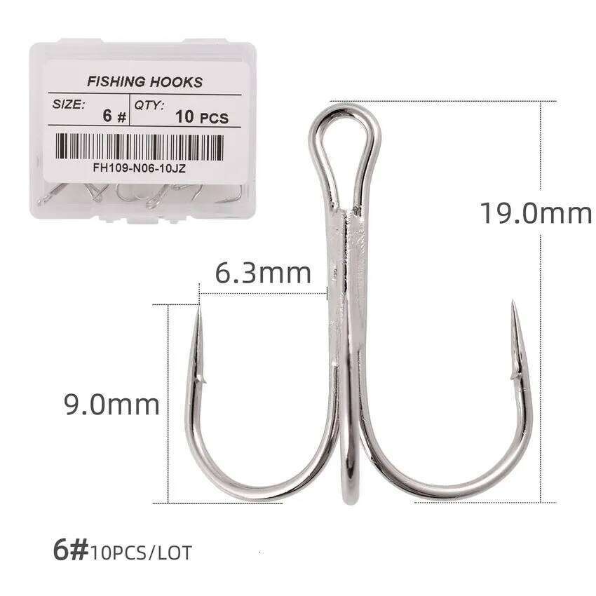 10PCS/box White Sharpened Treble Hooks Fish Fishing Tackle Tools Accessories Z260228