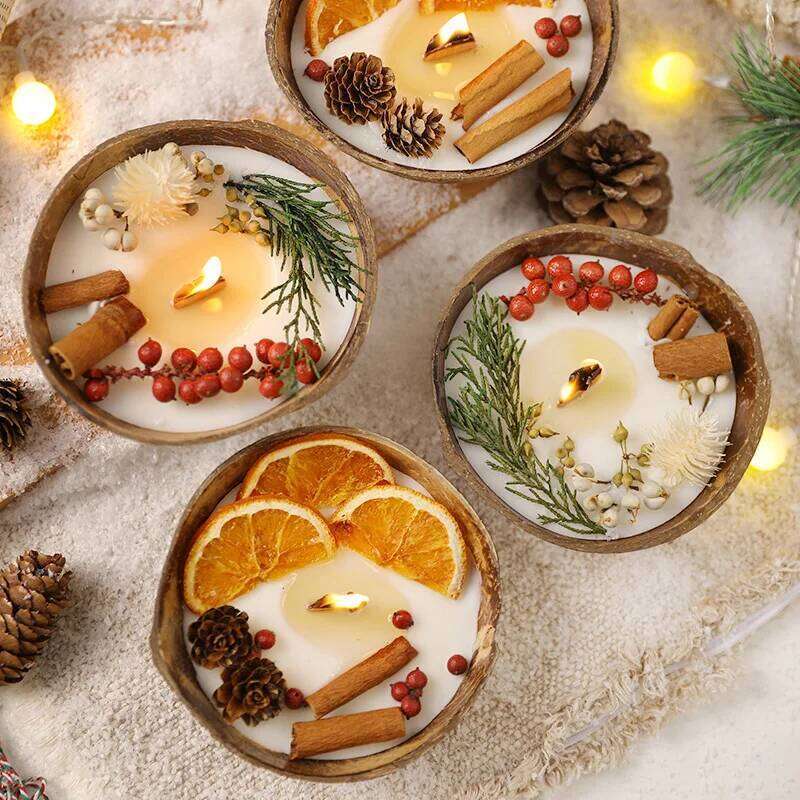 Coconut Bowl with Dried Flowers, Home Decorative Candles, Eco-Friendly Aromatherapy Candle for Weddings W260303
