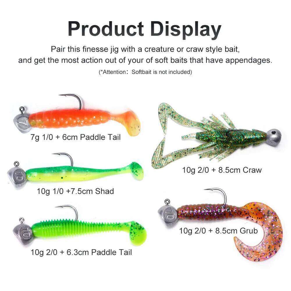 Noeby 7g 10g 1/0 2/0 Ned Rig Head Hook Jig Worm Soft Bait for Pike Bass Fishing Anzol Accessories Hooks Z260228