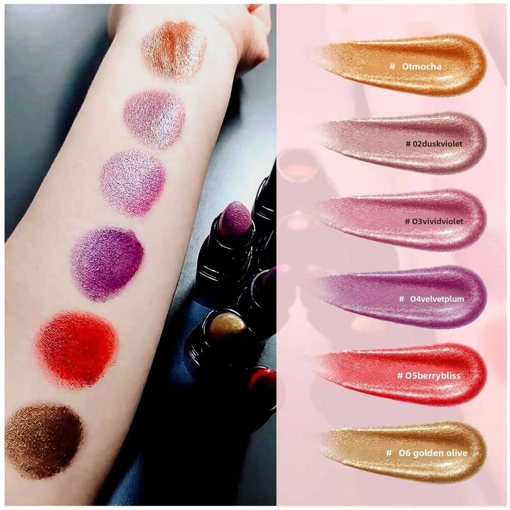 Diamond Gloss Pearlescent Glitter Metallic Shine 6 Color Plump Lipstick Waterproof Long Lasting Lip Makeup H260302