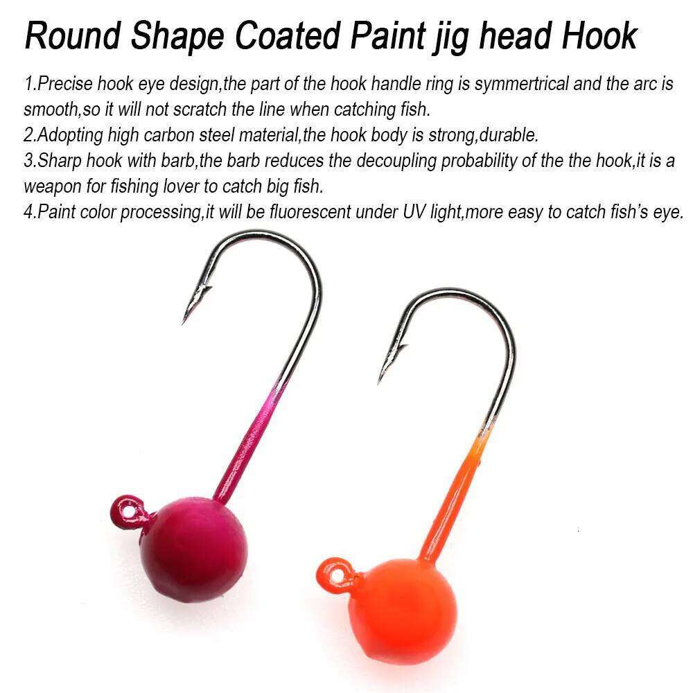 ICERIO 10PCS 3g 5g Weighted Round Shape UV Coated Paint jig head Barbed Fishing Soft Worm Lure Hook Orange Rose Z260228