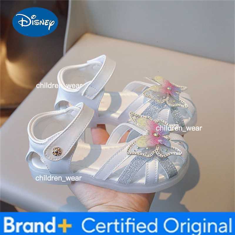 Disney Toddler Girls 3d Butterfly Print Sandals Summer Girl Outdoor Soft Rubber Sole Beach Water Shoes Kids Girl White Casual Sandals H260303