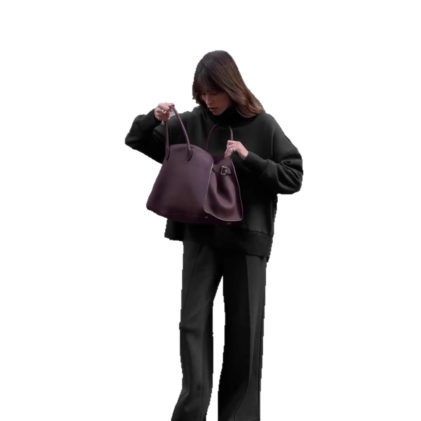 Women Oversize Slouchy Knit Co-ord Set Turtleneck Asymmetric Sweater Wide-Leg Pants 2025 Autumn Cozy Suit Daily Casual Lady Sets 251111