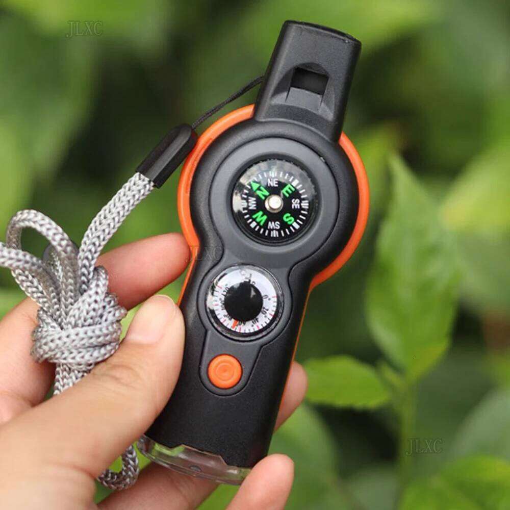 7 in 1 Emergency Safety Whistle Loud Survival whistle thermometer with Mini Compass for Outdoor Hiking Camping Boating S260302