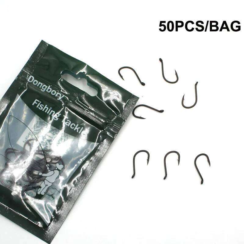 50PCS PTFE Coating Fishing Chod-Rig Kaptor Choddy Carbon Steel Black Micro Bared with Outturned Eye Carp Hook Z260228