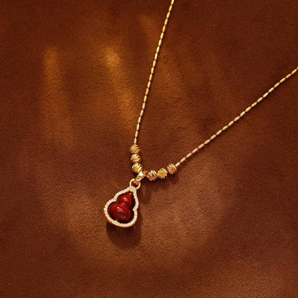 Enamel Oil Drop Fulu Gourd Pendant Necklace For Women Exquisite Light Luxury Temperament Collarbone Neck Chain