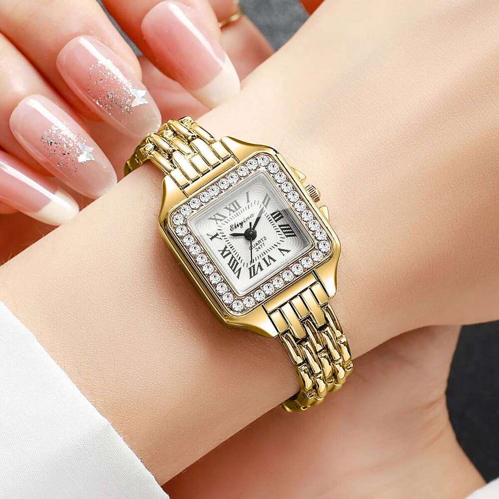 Elegant Rhinestone Square Women Watches Fashion Roma Dial Quartz Wristwatch Reloj Mujer Ladies Clock Without Box XJ260303