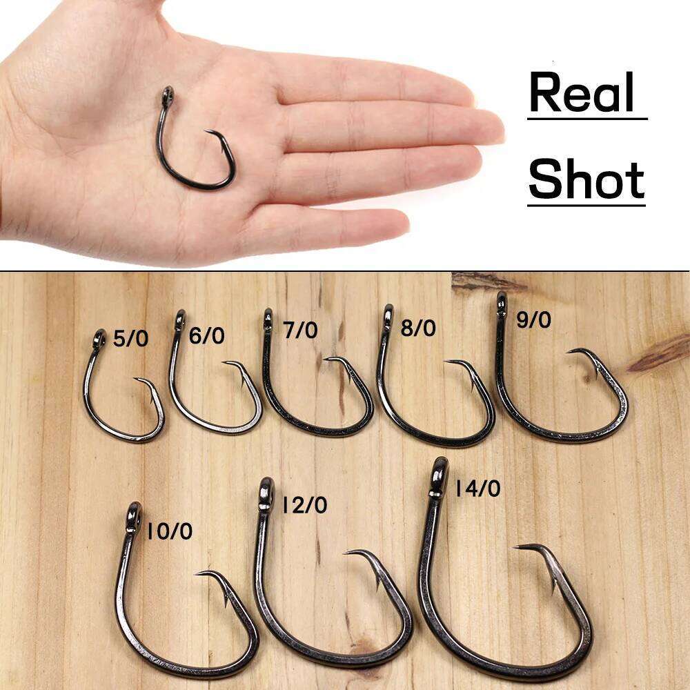 Elllv 5/0 - 16/0 4X Strong Heavy Circle Offset Saltwater Trolling Hook for Grouper Snapper Tuna Shark Deep Sea Boat Fishing Z260228