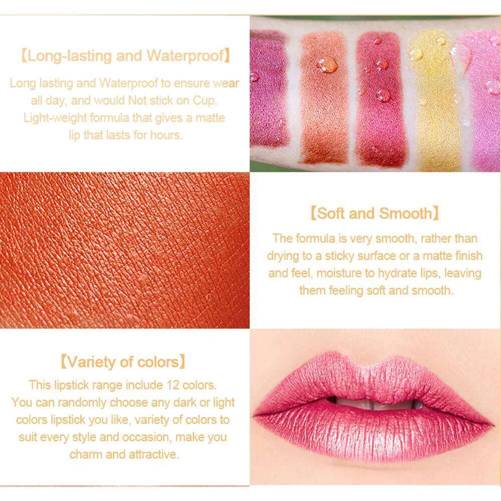 12 Colors Magic Pink Lipstick Gliter Shimmer Super Finish Matte Velvet Waterproof Glitter Lipsticks H260302