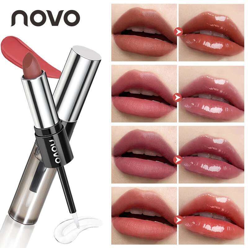 2 In 1 Dual Ended Moisturizing Lip Gloss,Waterproof Proof Lipstick Sealer,Matte & Mirror,Long Lasting,Non-Stick Cup H260302