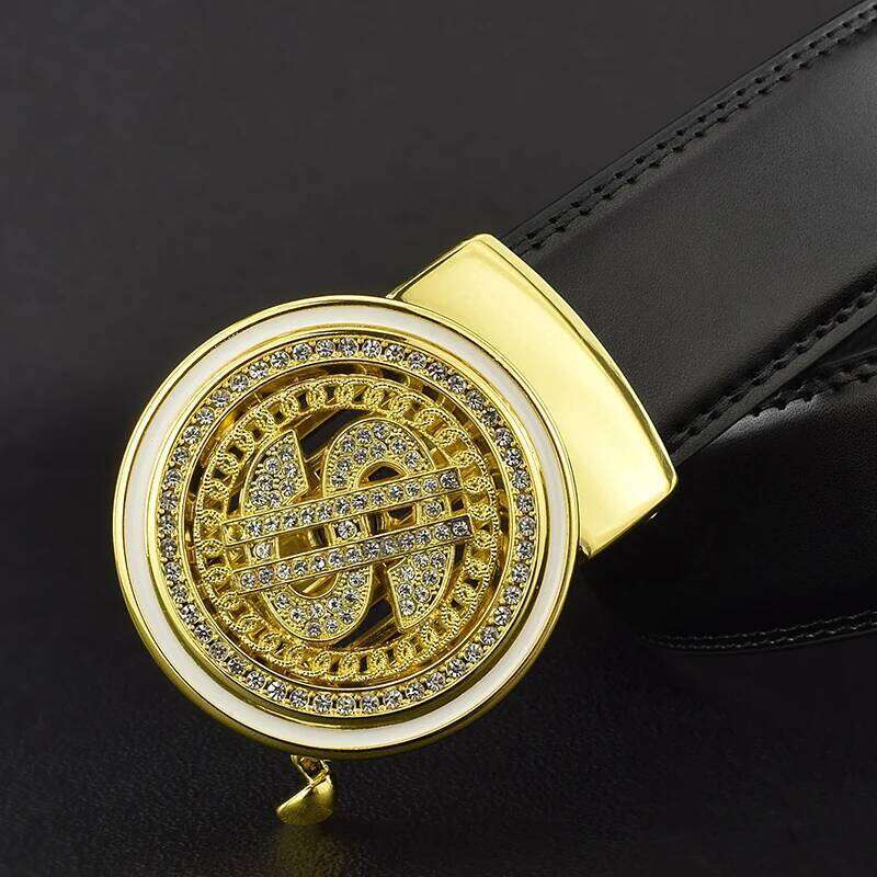 2024 new Luxury Genuine Leather Men Automatic Jeans Rhinestone Metal Rotatable Buckle Business Belt ceinture homme S260228