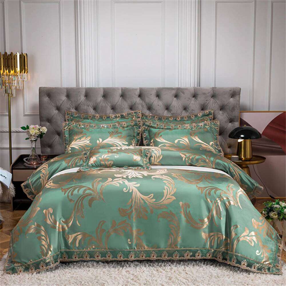 Jacquard Weave Sateen Lace Bedding Natural Comforter Satin Soft Luxury Four Pieces Set Home Duvet Cover Bed Sheet Pillowcase W260302 W260302