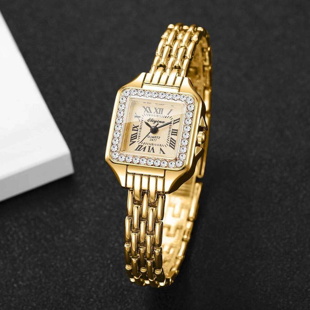 Elegant Rhinestone Square Women Watches Fashion Roma Dial Quartz Wristwatch Reloj Mujer Ladies Clock Without Box XJ260303