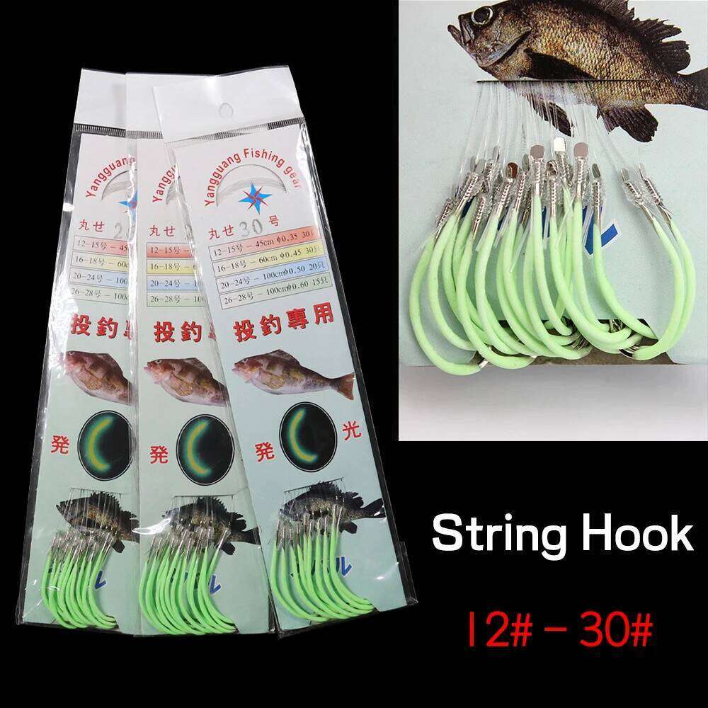 Elllv 30/20/15/10pcs 12# -30# Luminous Hook With Hand Tied Line Glow Barbed Saltwater Hooks For Snapper Grouper Fishing Z260228