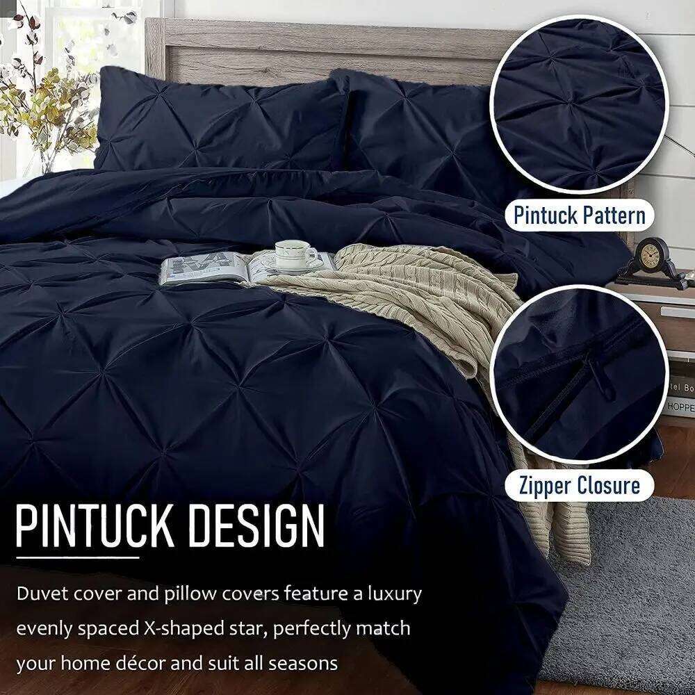 Super King Plus 120x120 Navy Blue 1000-Thread Egyptian Cotton Hypoallergenic Duvet Cover Set with Zip Closure & 2 Pillowcases W260302