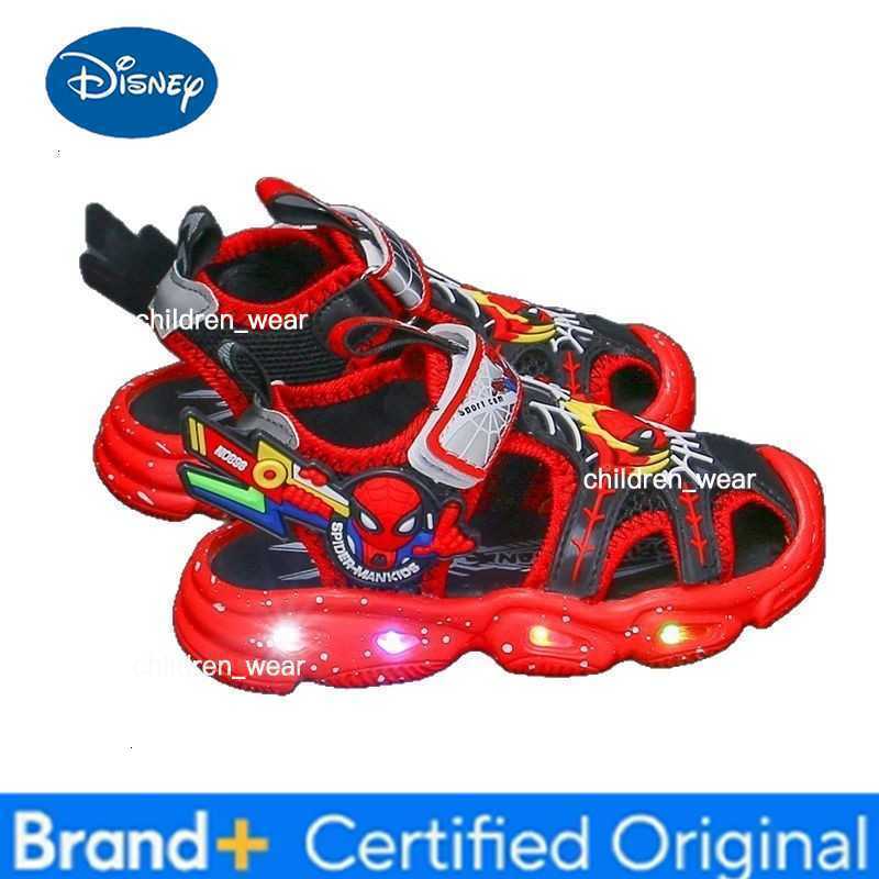 Disney KidsCasual Shoes Sandals Led Light Spider-Man EVA Summer Shoes For Boys Anti-slip Hook and Loop Blue Red Shoes Size 21-30 H260303