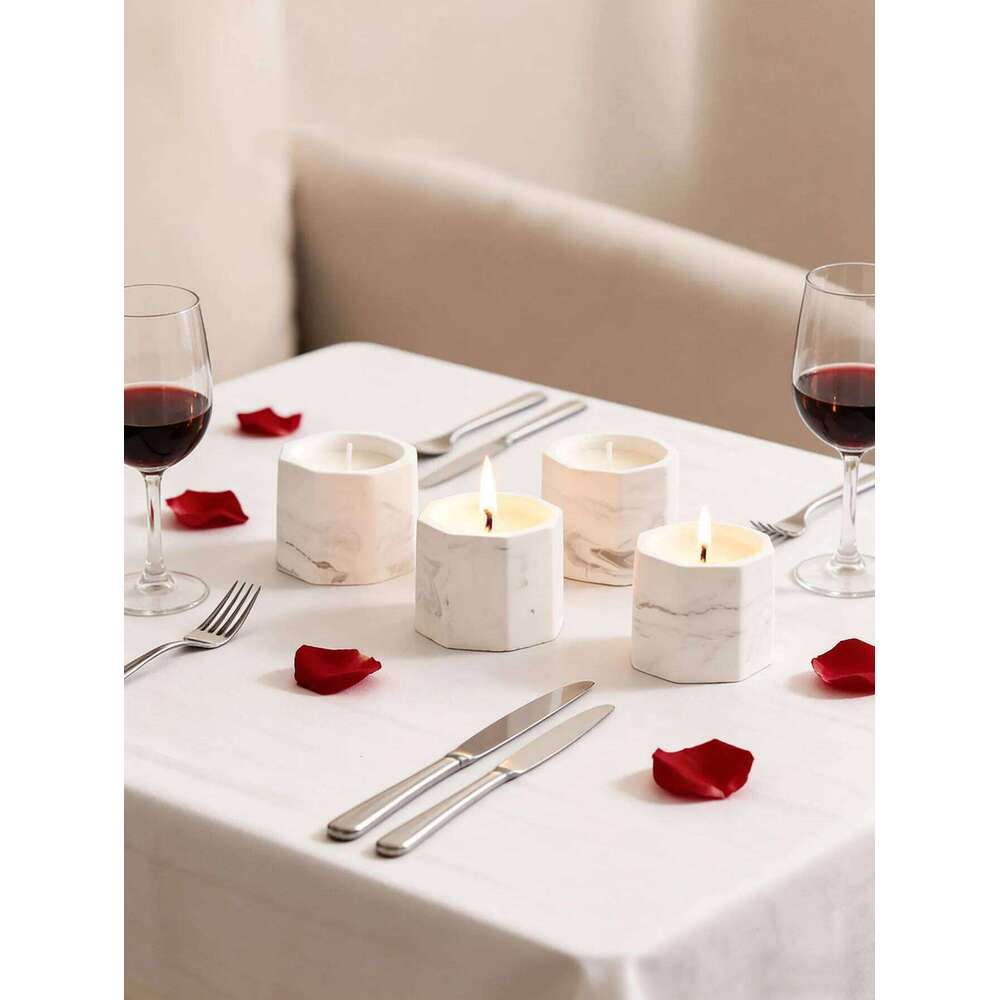 Marble-pattern octagonal cup scented candle, soy wax, smokeless fragrance, long-lasting burn W260303