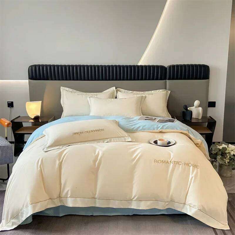 Pure long staple bedding set of four, all cotton matte bed sheet and duvet cover W260302