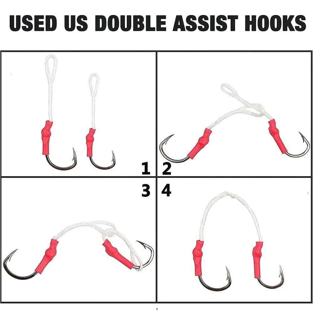 10Pcs with PE Line Stainless Steel Vertical Jigging Assist Saltwater Fishing Jigs Hooks for Tuna Z260228