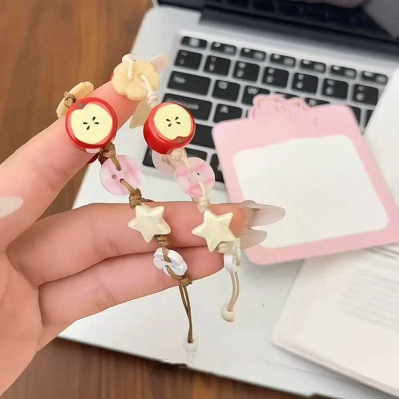Handmade Ceramic Apple Bracelet Adjustable Woven Cord Cartoon Beads Bangles For Women Gifts Jewelry Accessories Pulsera Mujer H260303