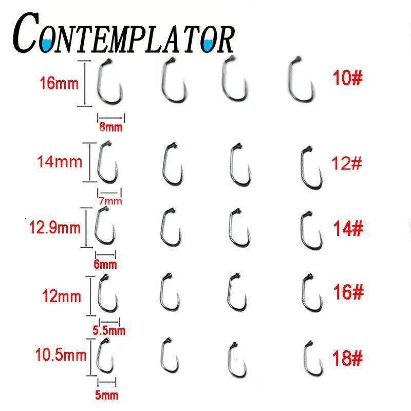 CONTEMPLATOR 40pcs nymph barbless fishing hook10# 12# 14# 16# 18# 60 Jig thin wire shrimp caddis pupa fly tying hooks Z260228