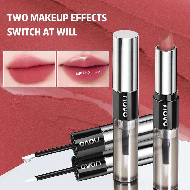 2 In 1 Dual Ended Moisturizing Lip Gloss,Waterproof Proof Lipstick Sealer,Matte & Mirror,Long Lasting,Non-Stick Cup H260302