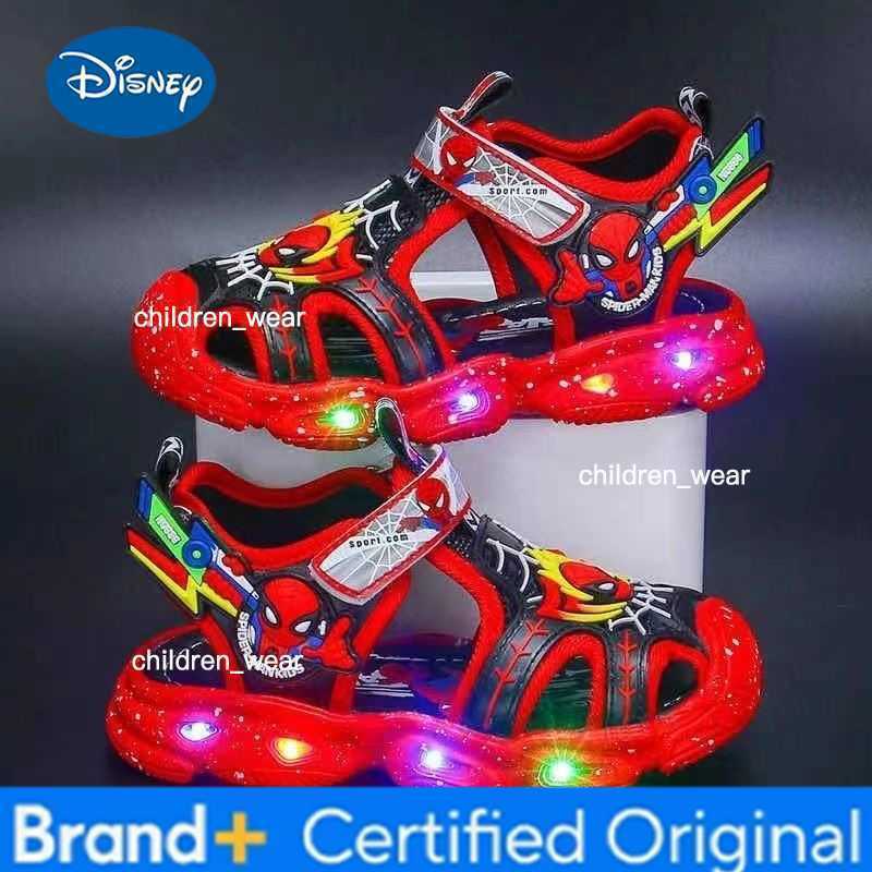 Disney KidsCasual Shoes Sandals Led Light Spider-Man EVA Summer Shoes For Boys Anti-slip Hook and Loop Blue Red Shoes Size 21-30 H260303