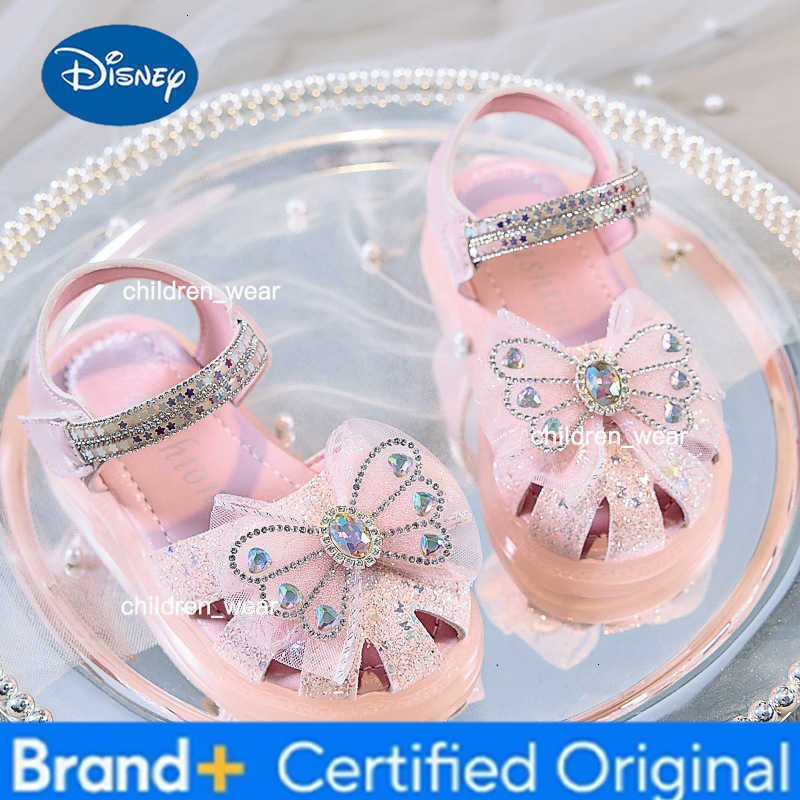Disney Girls Hollow Sequin Butterfly Knot Rhinestone Princess Sandals Summer Childrens Casual Shoes Kids Crystal Shoes Foottwear H260303