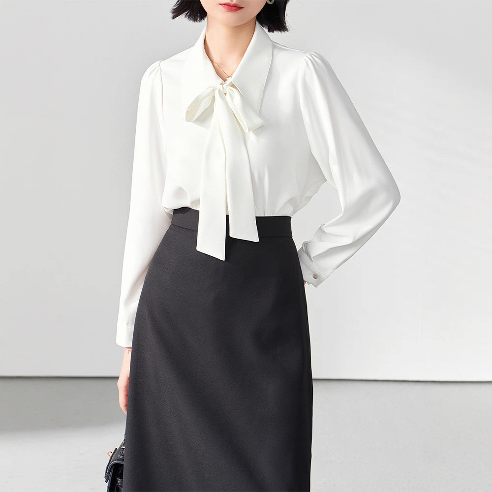 French Style Designer Shirt Elegant White Bow Chiffon Blouse Women's Polo Shirt High-end Design Sense Niche Draped Designer Hoodie Shirt Unique Top
